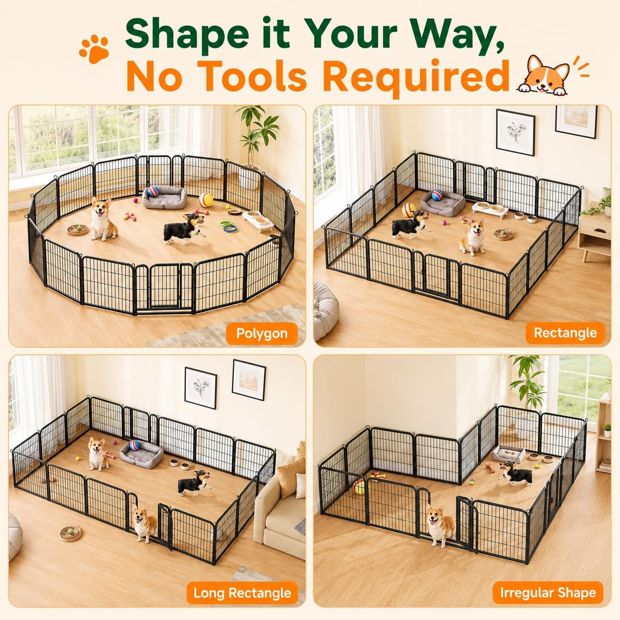 Dog Playpen 24In 16 Panels Pet Fence for Indoor Yard RV Camping